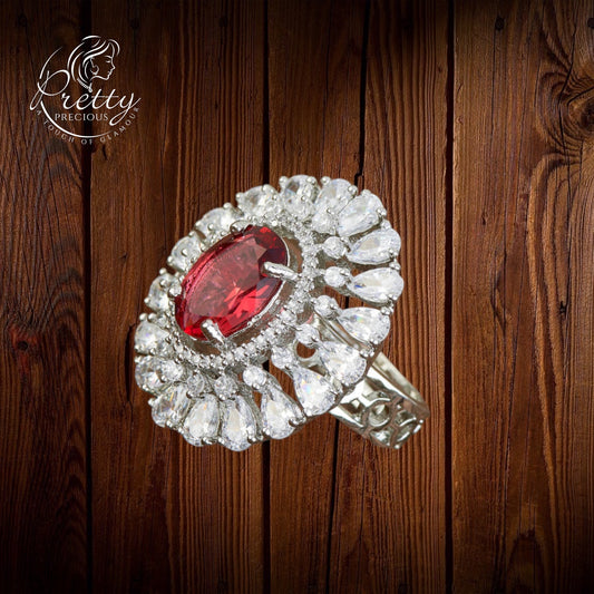 428416 Cz Adjustable Ring With Rhodium Plating