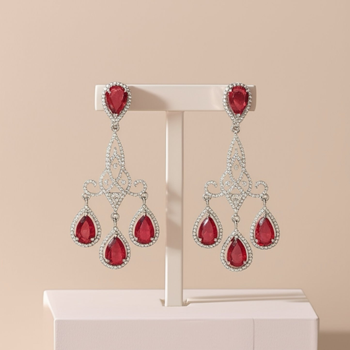 427112 Cz Short Earring With Rhodium Plating-Rani