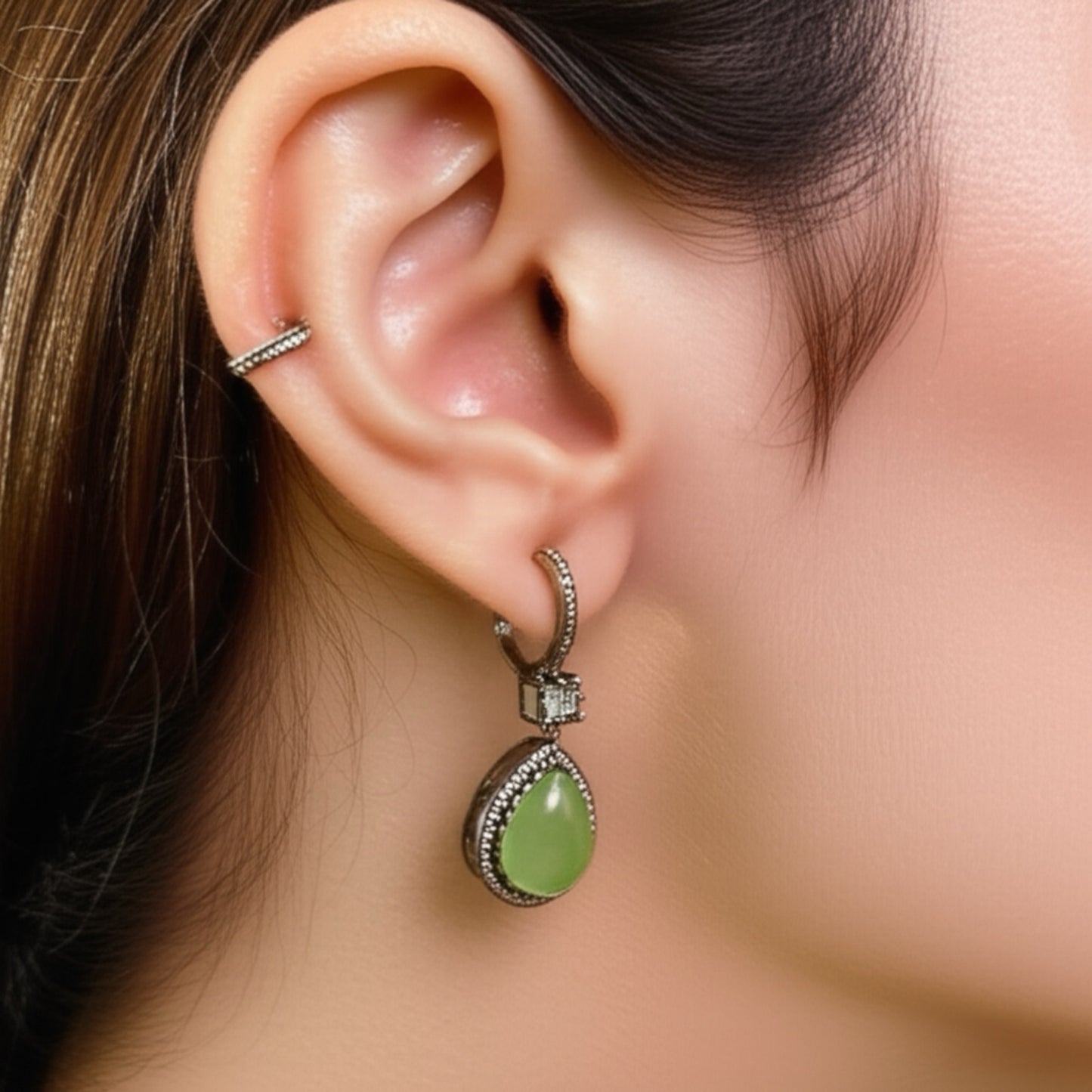 35250 Pretty Precious Fashion Oxidised Silver Stylish Party Wear Earrings for Women and Girls-Green