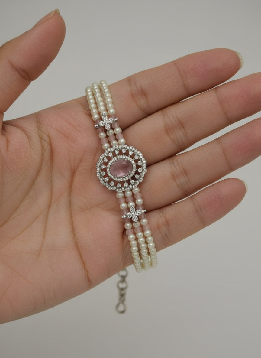 439638 Cubic Zirconia Classic Bracelet With 2 Tone Plating-Pink