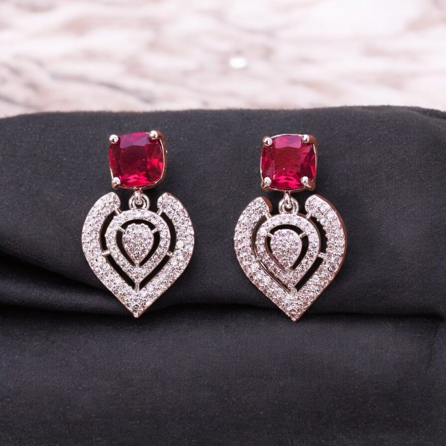 433228 CZ Earring With Rhodium Plating-Rani