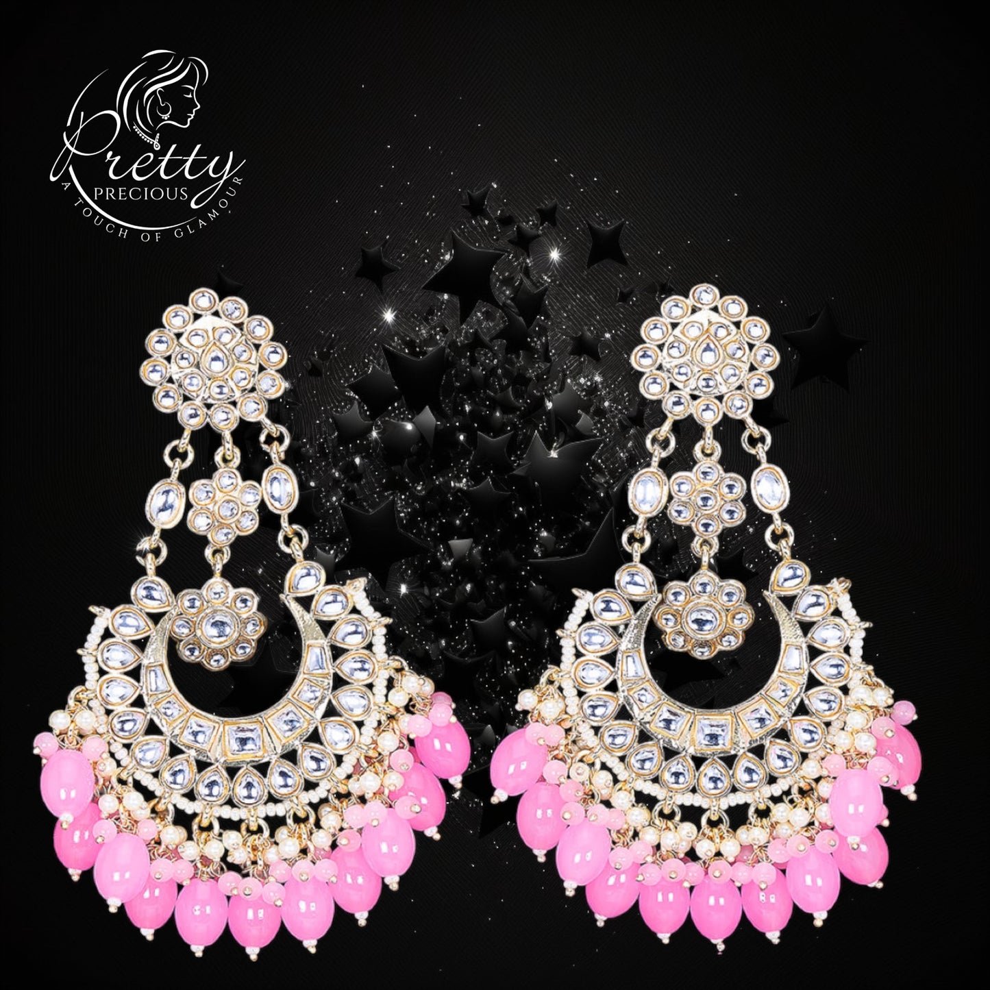 109331 Indo Western Pearl Earring With Gold Plating-Light Pink