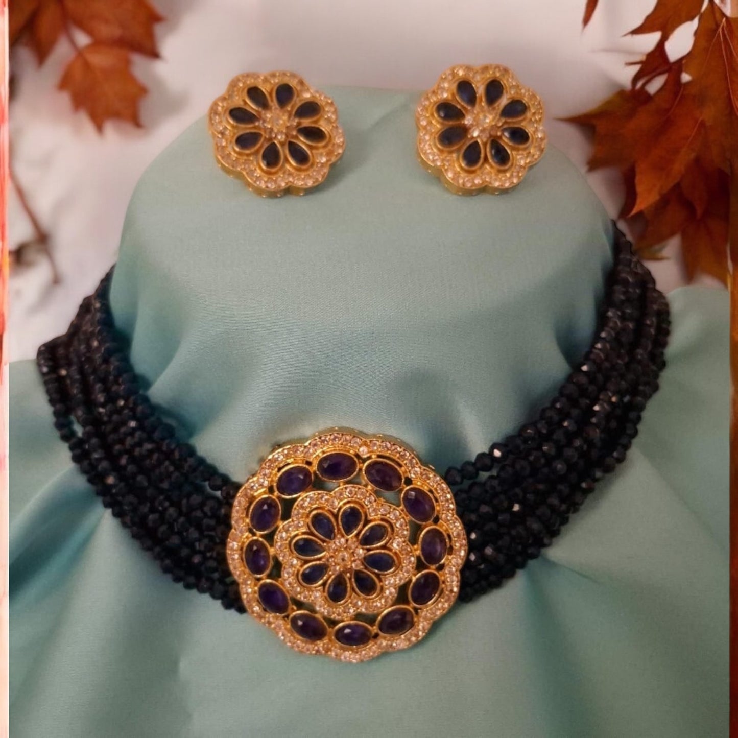 35295 Cz Delicate Chokar Set Dark Blue