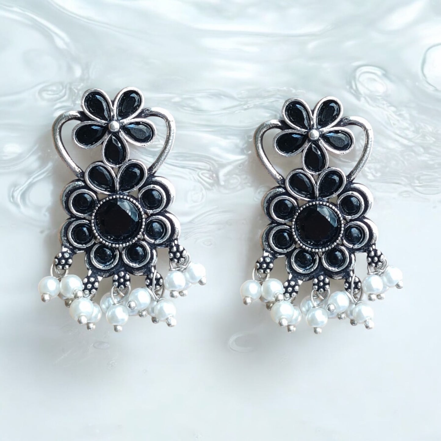 91999-ERO Pretty Precious Fashion Oxidised Silver Stylish Party Wear Earrings for Women and Girls-Black