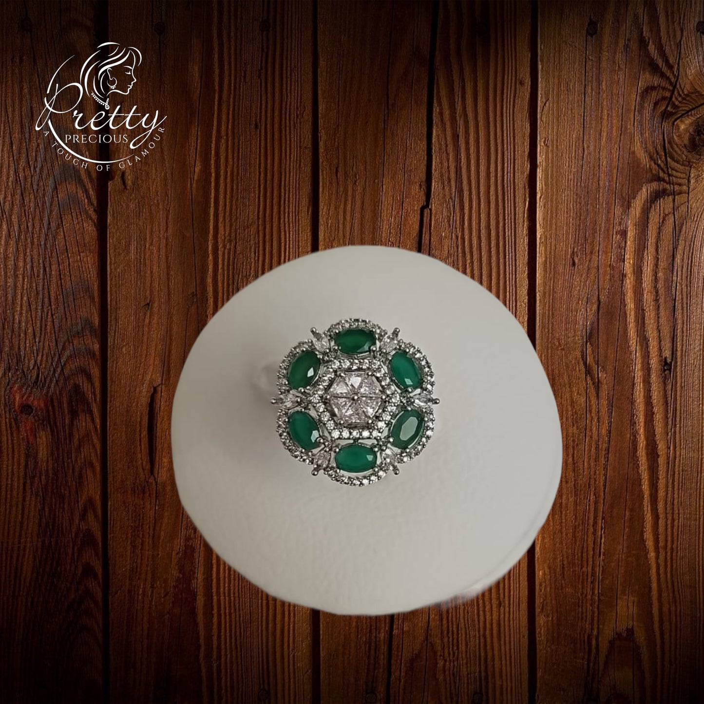 Ring200 Cz Adjustable Ring Green