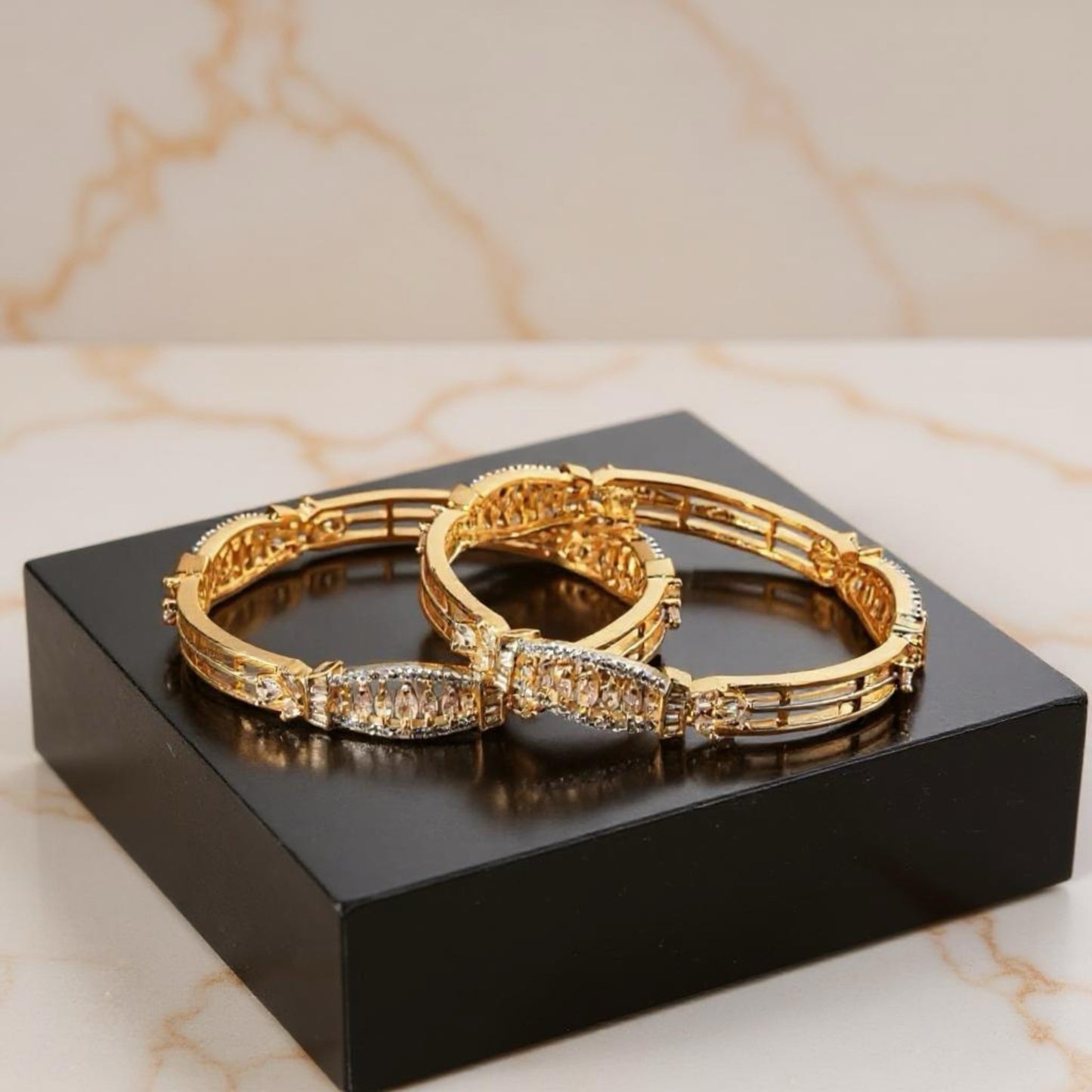 435065 Cz Bangles With Two Tone Plating-Size 2.6