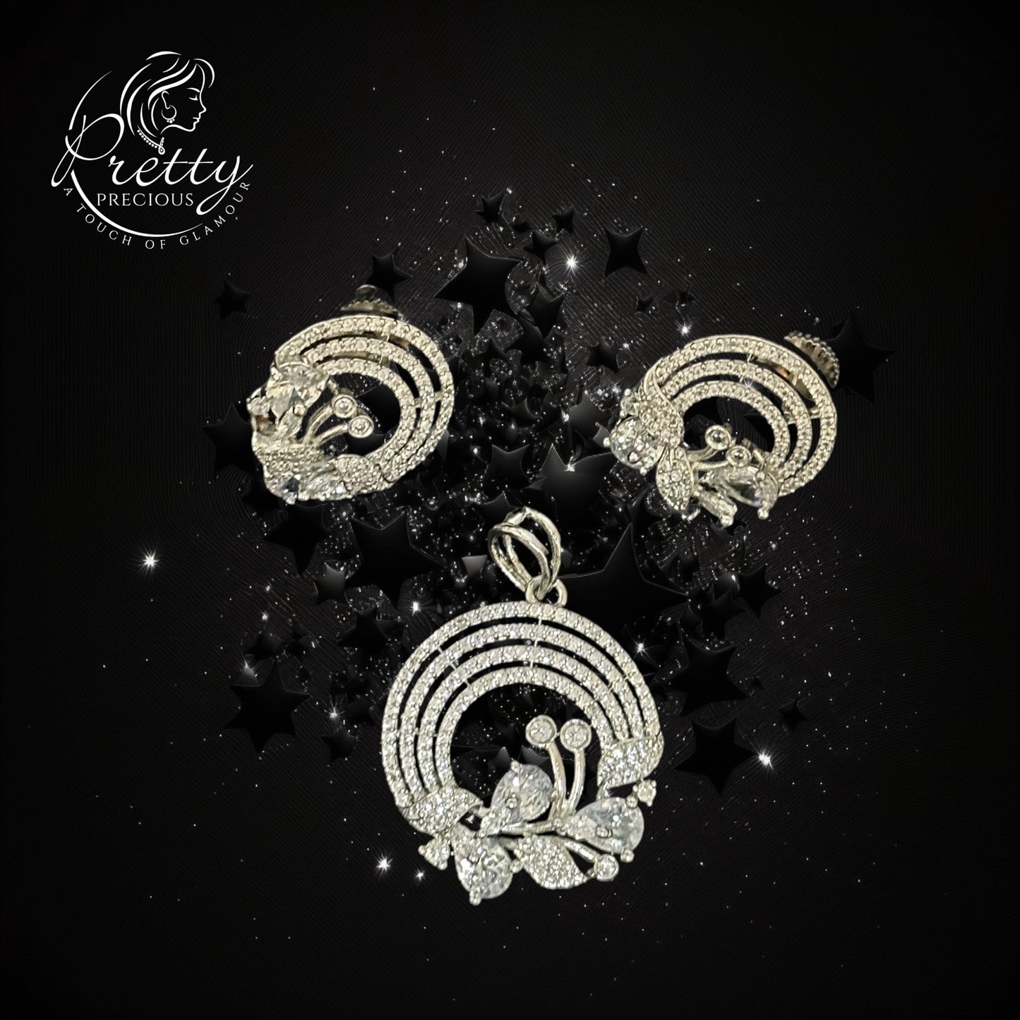 426970 American Diamond Delicate Pendant Set With Rhodium Plating-Silver