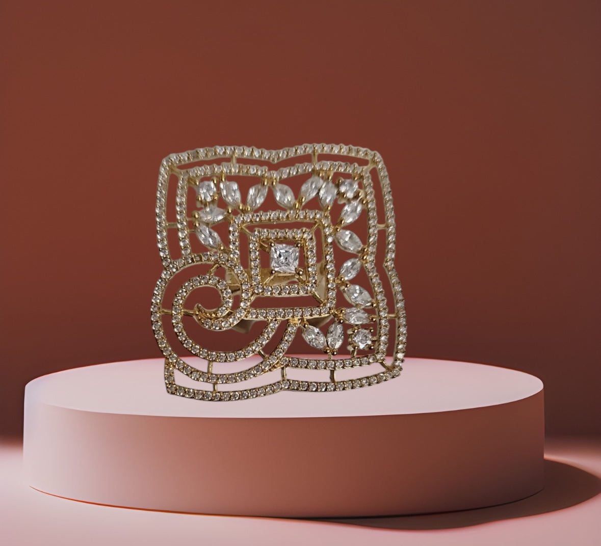 40173 Cz Adjustable Ring 2 Tone