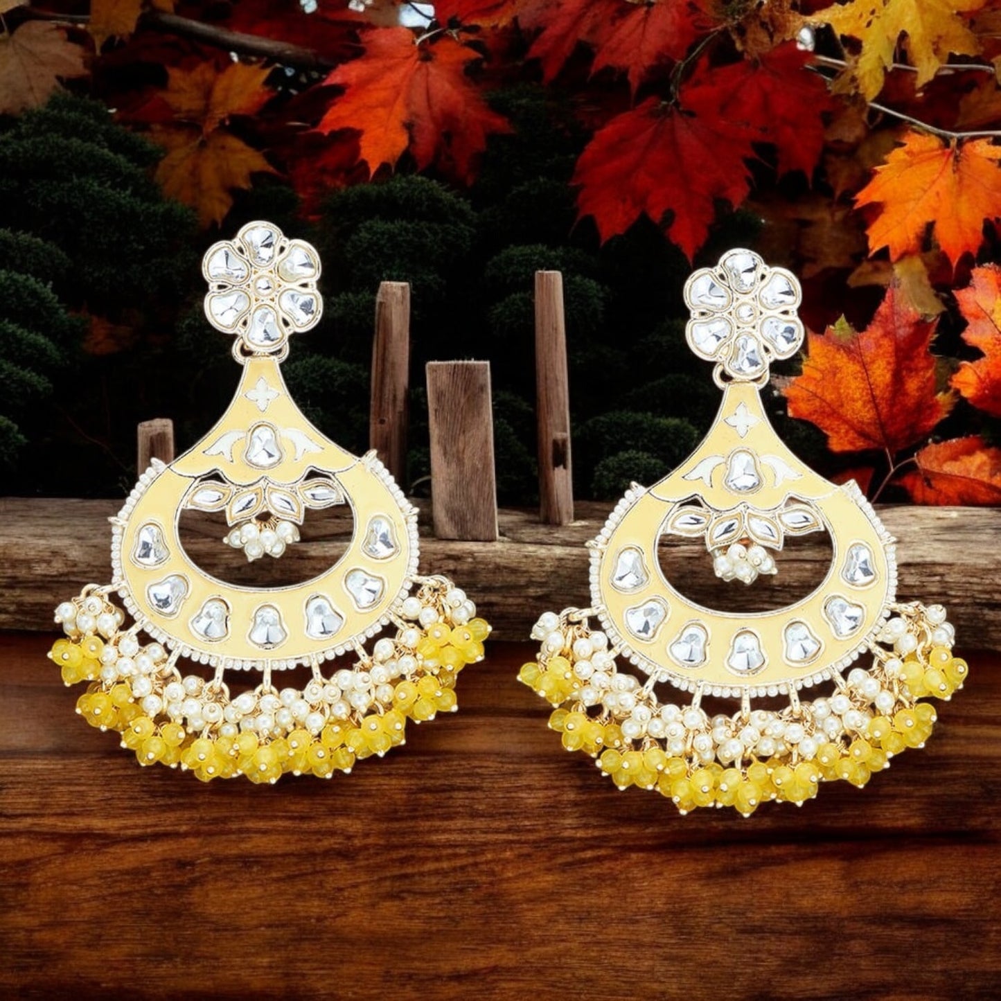 110721-Indo Western (Kundan) Earring-Yellow