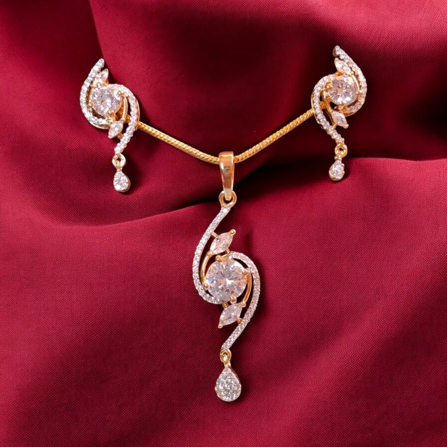 93159-PS-American Diamond Delicate Pendant Set With Gold Plating-White