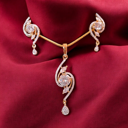 93159-PS-American Diamond Delicate Pendant Set With Gold Plating-White