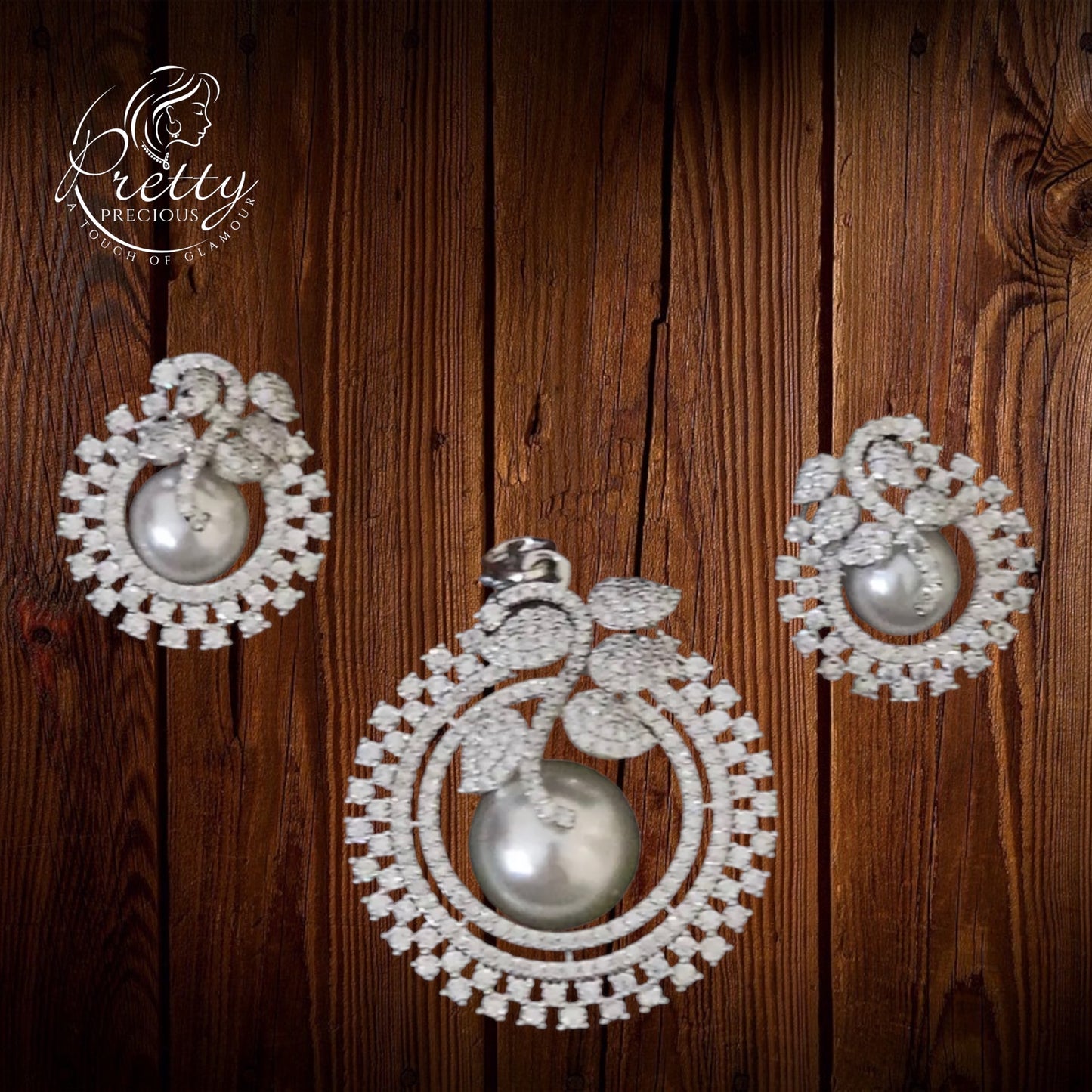 426781 Cz Moti Pendant Set With Rhodium Plating