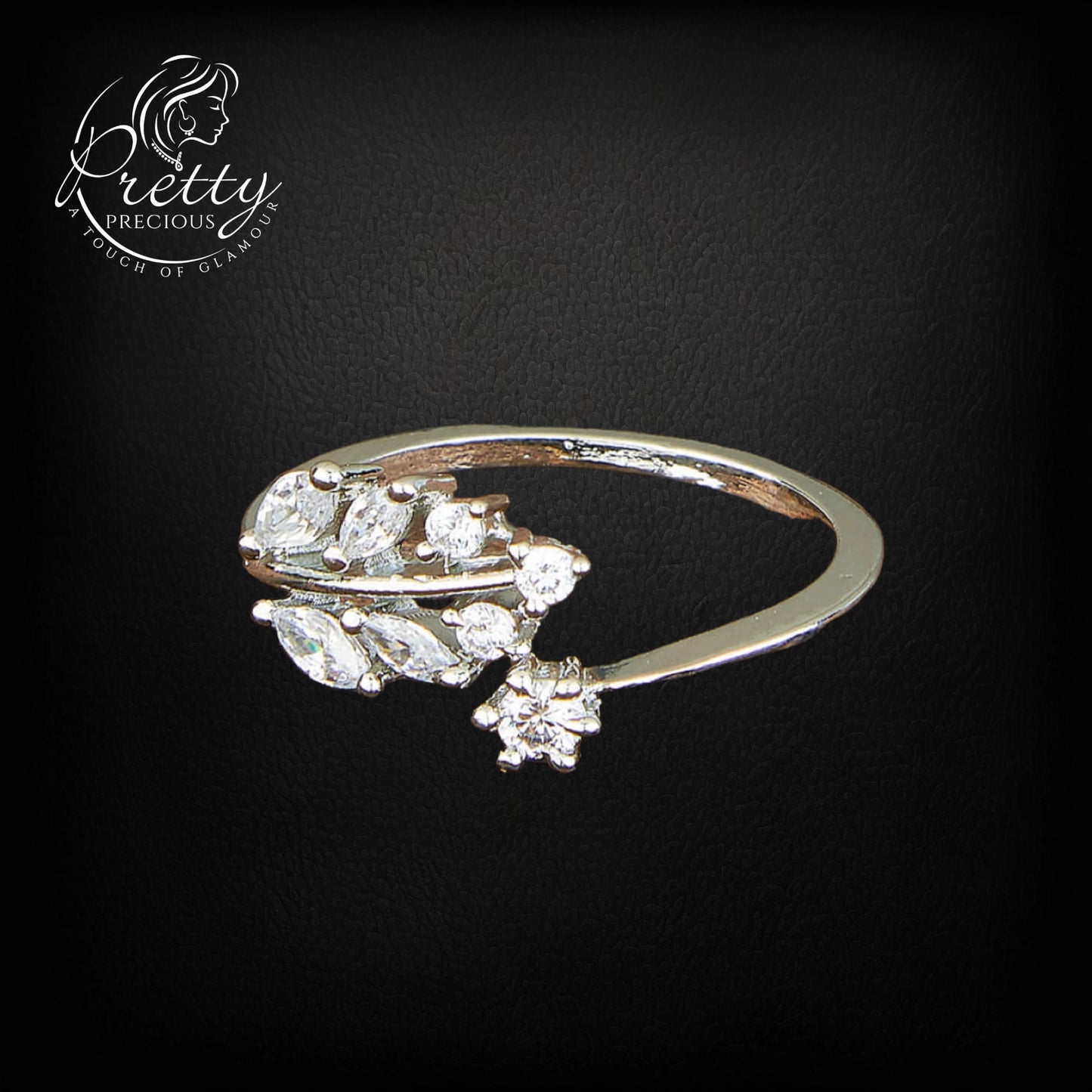 428204-S-Cubic Zirconia Adjustable Ring With Black 2 Tone Rhodium Plating-Silver