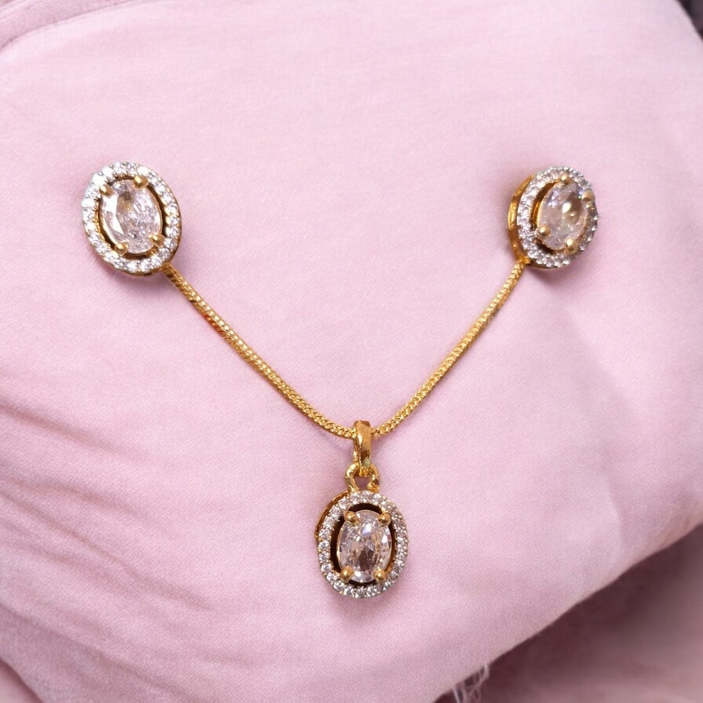 91609-PS-American Diamond Delicate Pendant Set With Gold Plating-Design 3