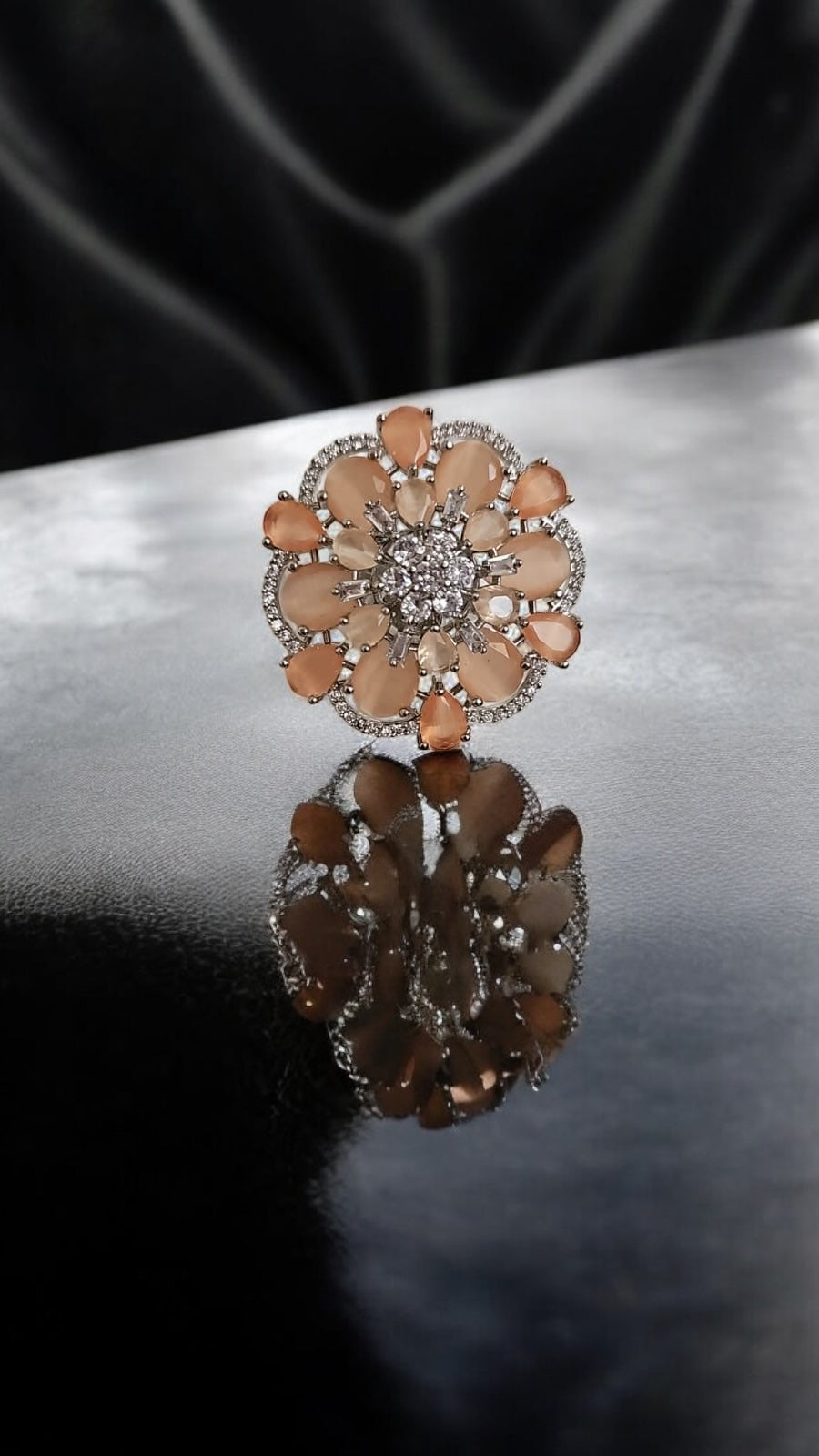 40185 Cz Adjustable Ring Peach