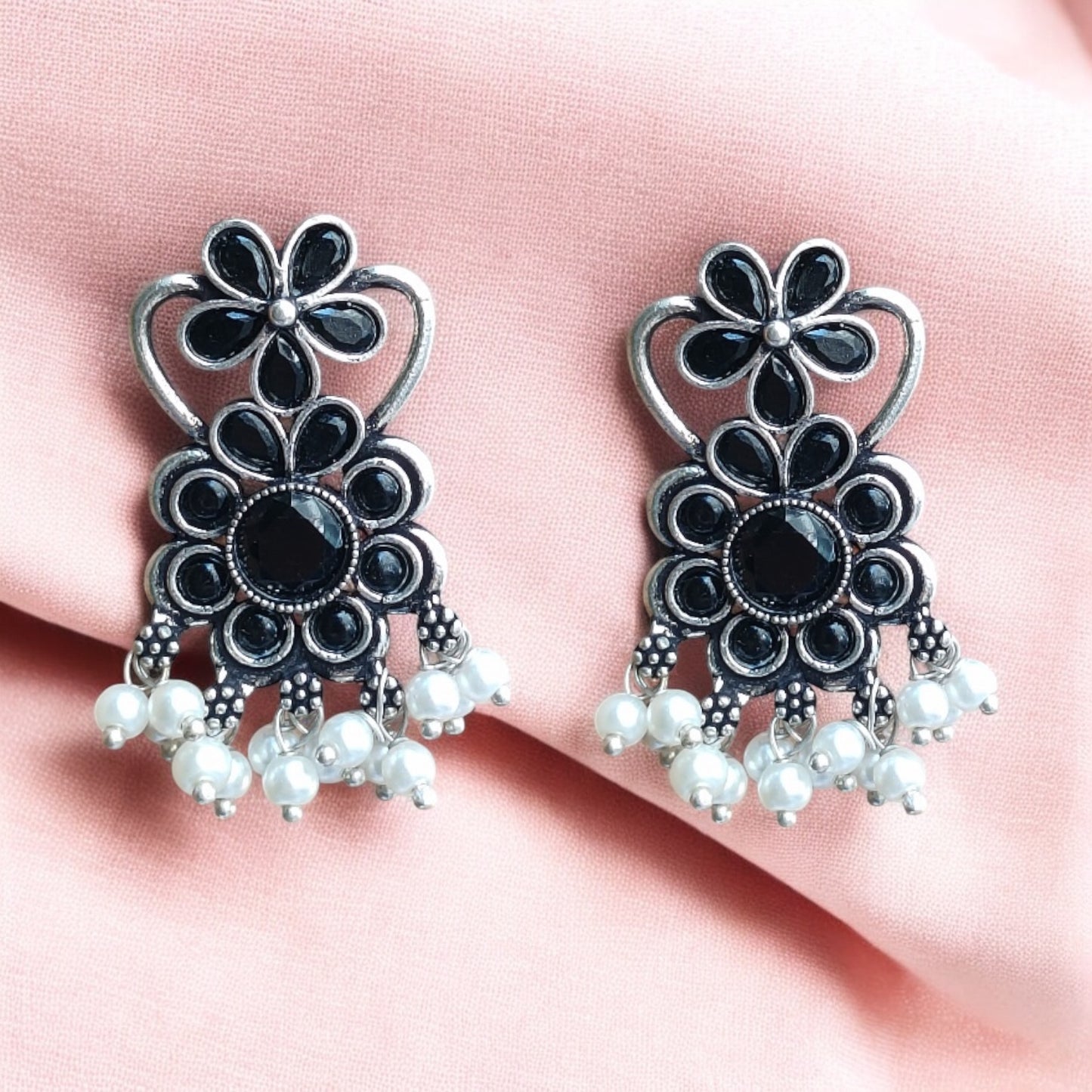 91999-ERO Pretty Precious Fashion Oxidised Silver Stylish Party Wear Earrings for Women and Girls-Black