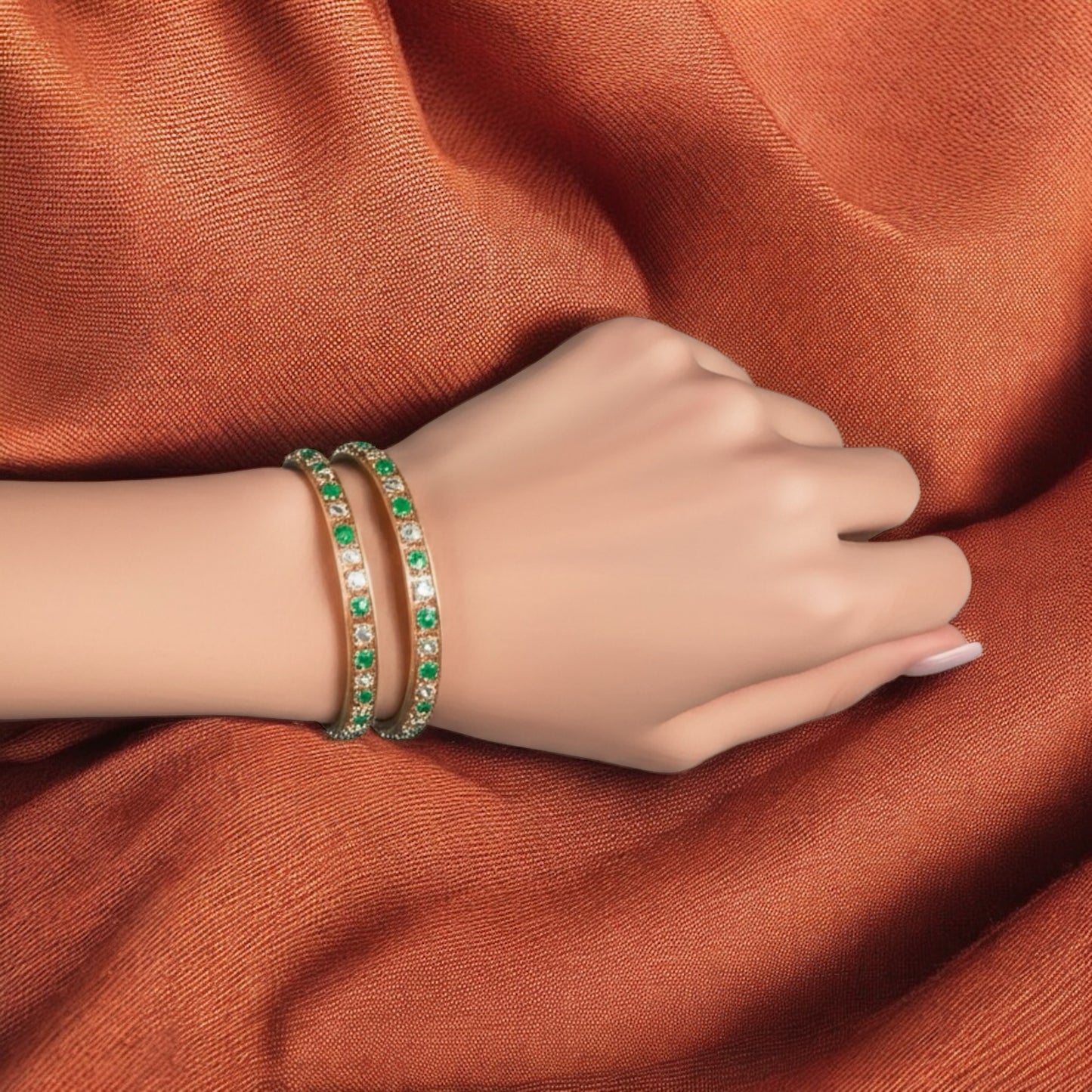 431066 Cz Bangles With Gold Plating-Size 2.6 (Green-White)