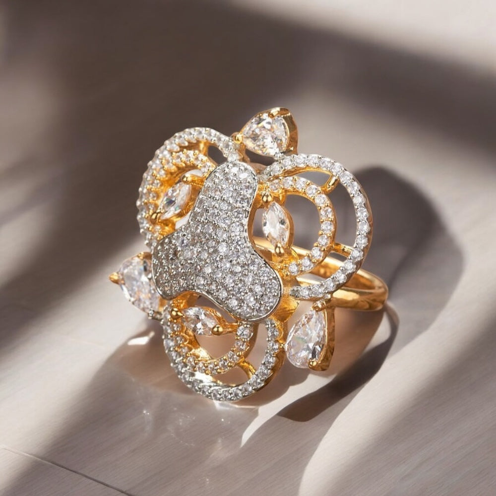 431877 Cz Adjustable Ring 2 Tone