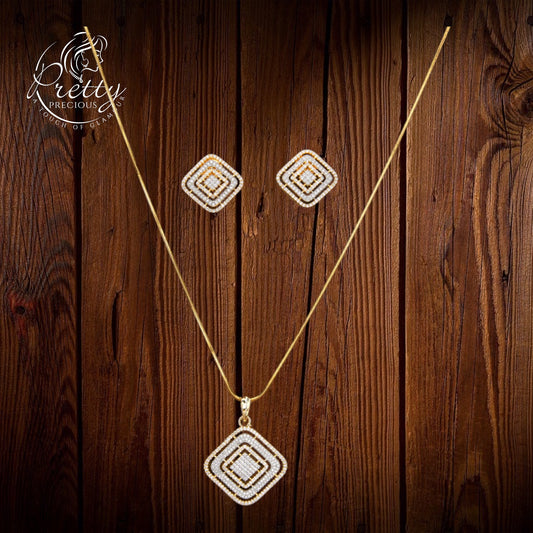 430751 Cz Classic Pendant Set With 2 Tone Plating-2 Tone