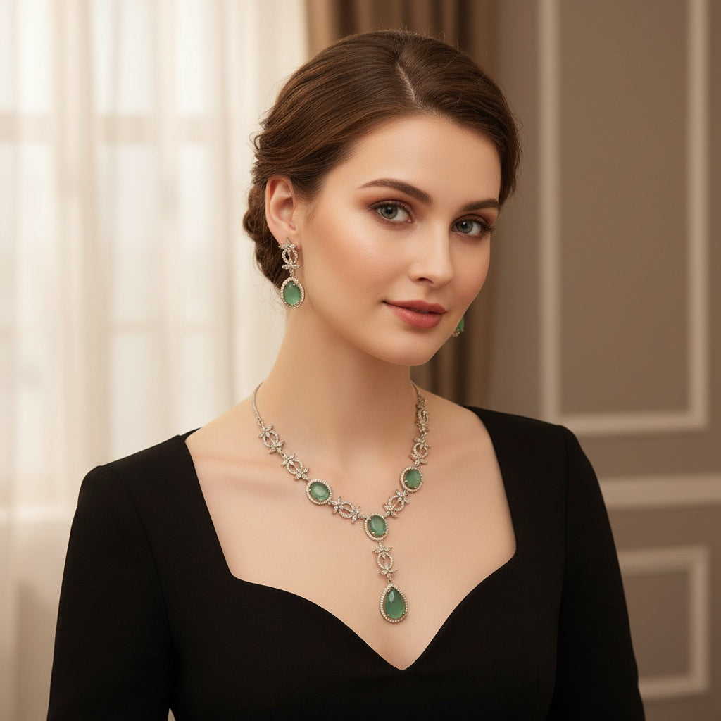 95959-NS Cz Delicate Necklace-Mint