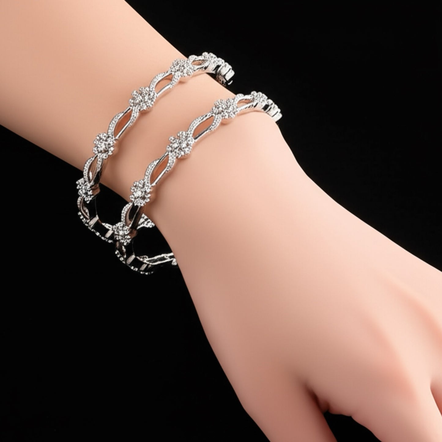 425588 Cubic Zirconia Delicate Bangles With Rhodium Plating-Size 2.4