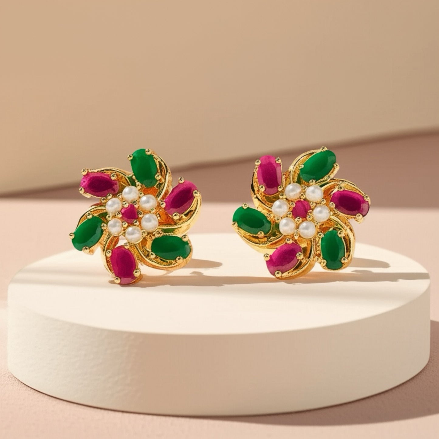 428425 Cz Moti Tops With Gold Plating-Ruby Green