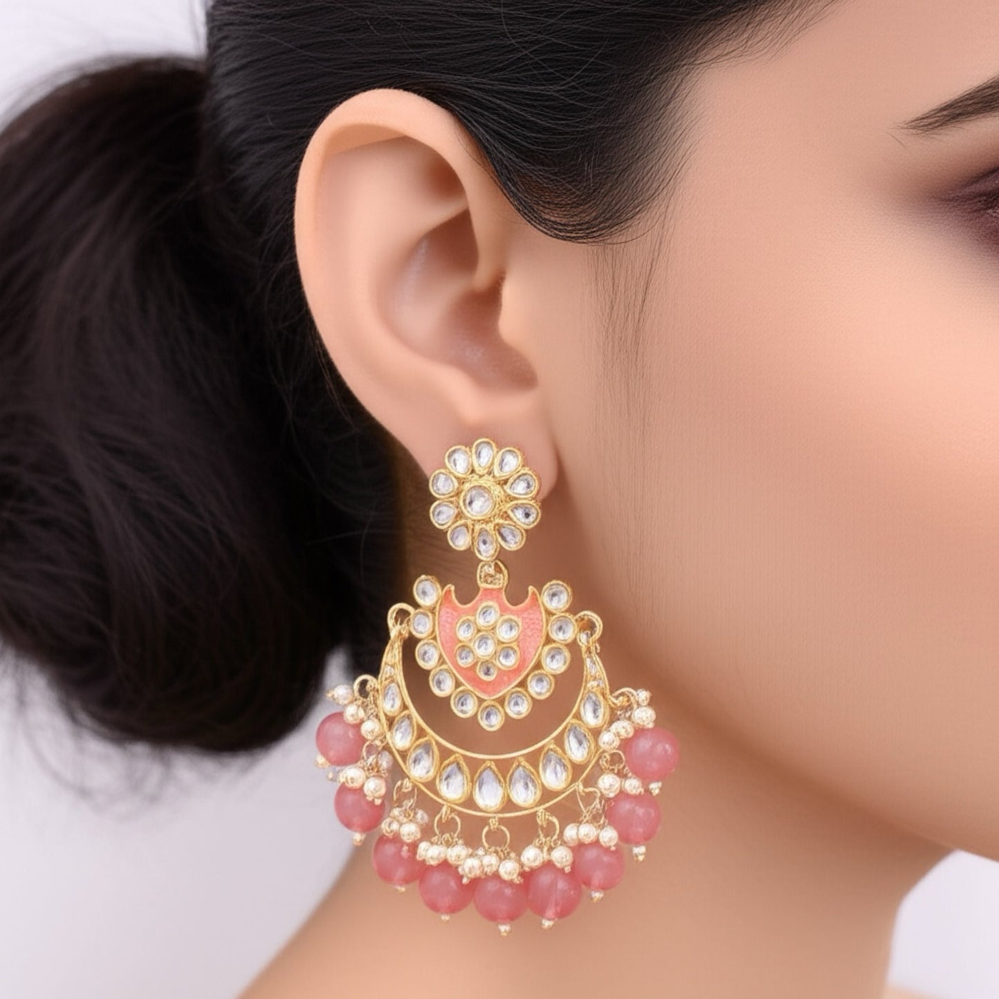 109716-Indo Western (Kundan) Earring-Dark Pink