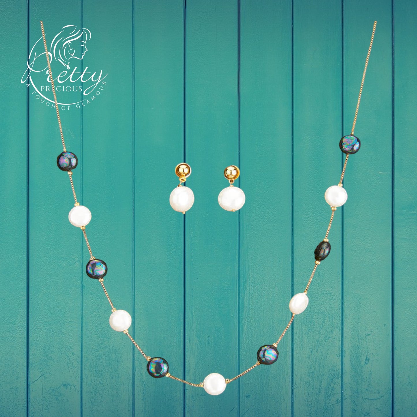 429805 American Diamond Delicate Mala With Gold Plating-Blackwhite