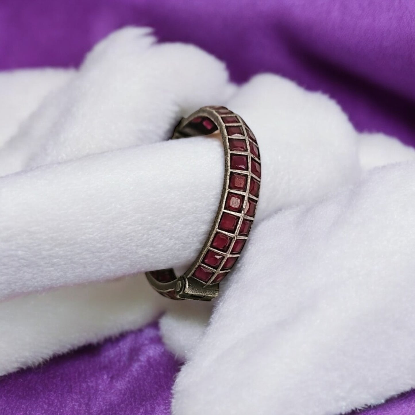 92009-KDO Classic Kada With Oxidized Plating- Ruby