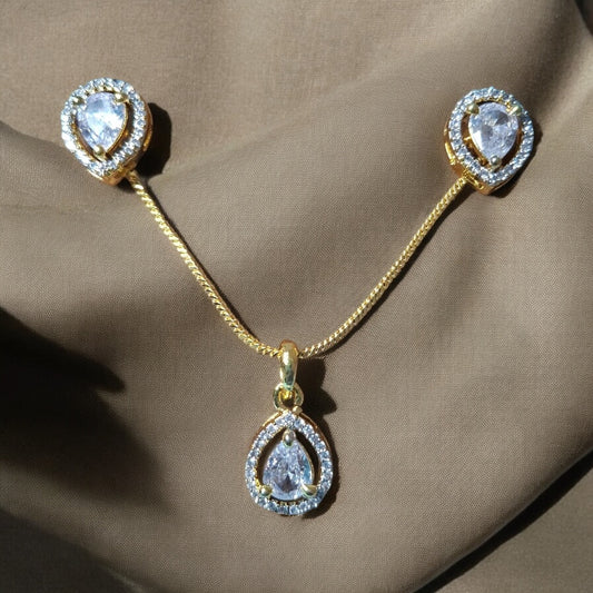 91609-PS-American Diamond Delicate Pendant Set With Gold Plating-Design 5