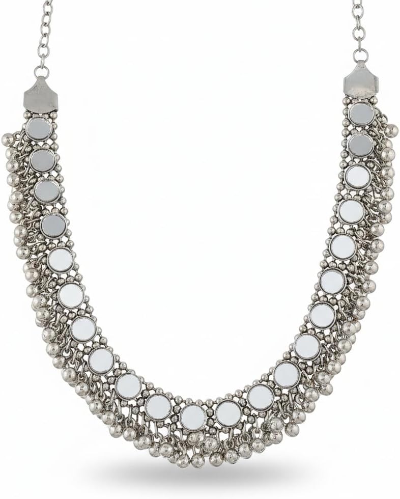 1551-Pretty Precious Latest Stylish Traditional Oxidised Silver Necklace (without earrings) for Women | Antique Finish Ethnic Necklace without Earrings | Festive & Party Wear