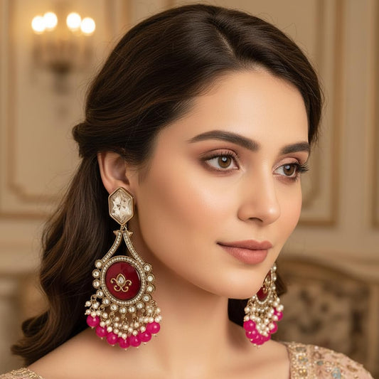 112596-Pretty Precious Traditional Kundan Earring Stylish Party Wear Earrings for Women and Girls-Mehndi Plating-Purple Colour