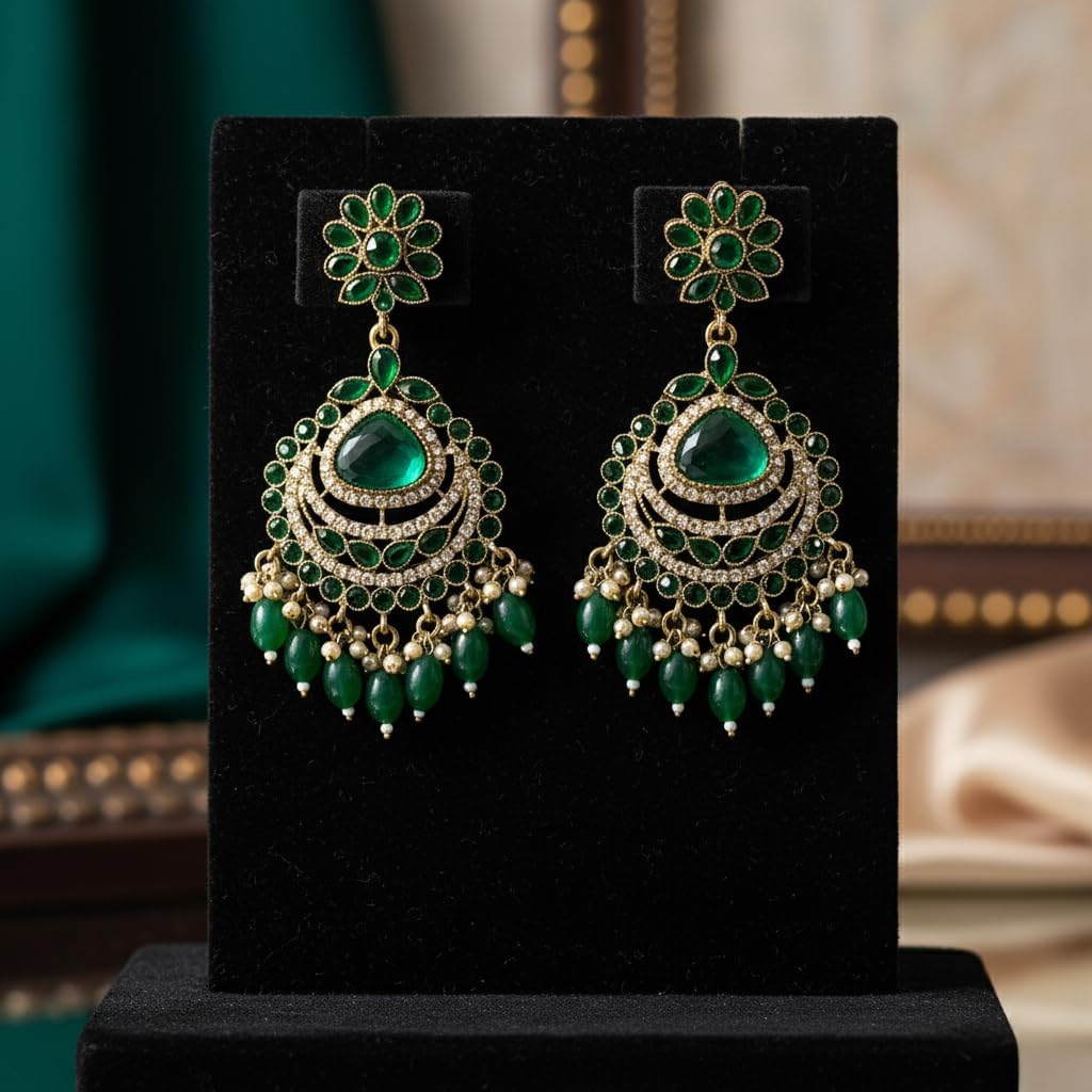 1337-Pretty Precious Traditional Kundan Earring Stylish Party Wear Earrings for Women and Girls-Mehndi Plating Green colour