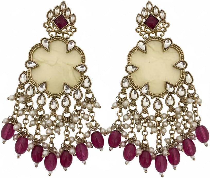 112826-Pretty Precious Traditional Kundan Earring Stylish Party Wear Earrings for Women and Girls-Mehndi Plating-Purple