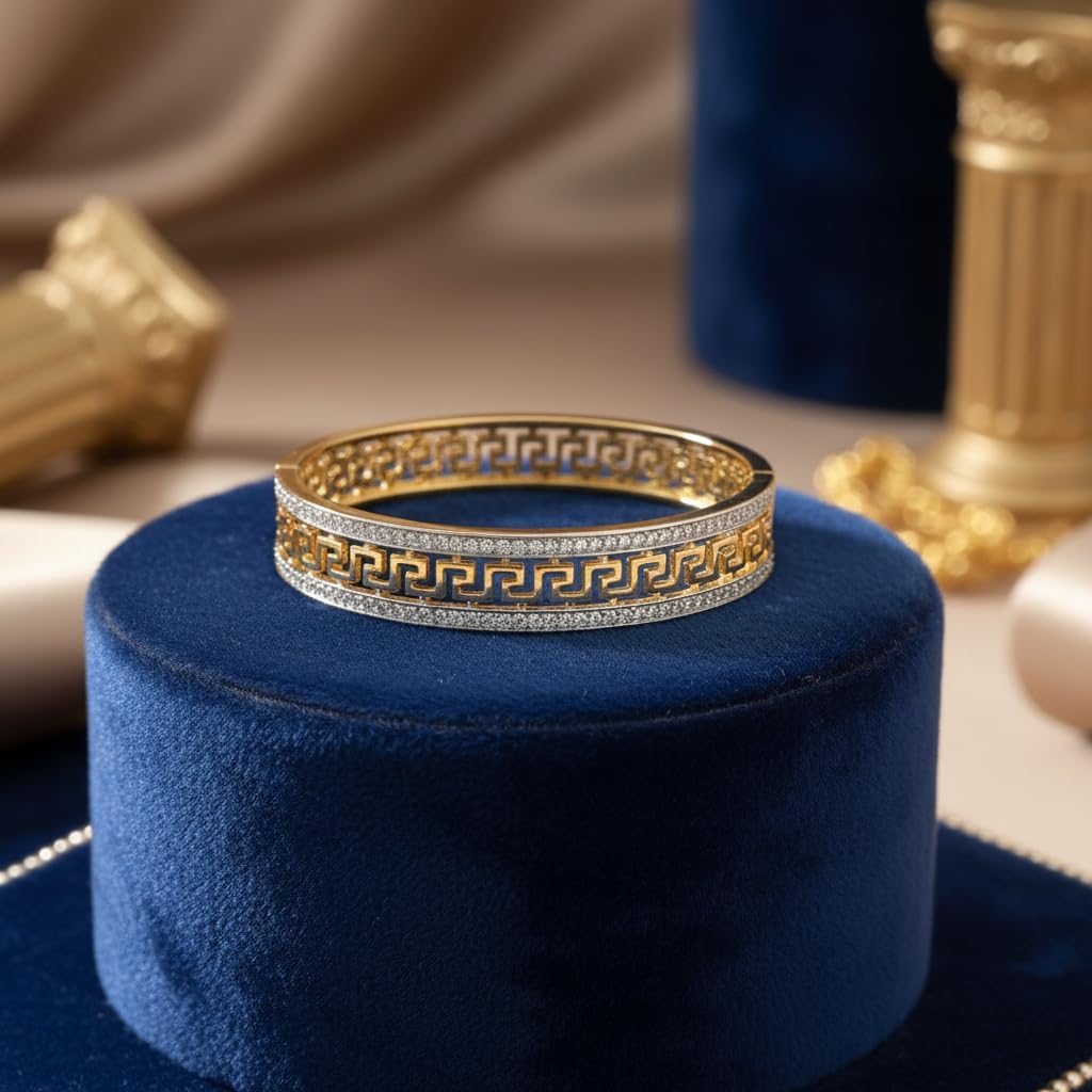 1420-Pretty Precious American Diamond Openable Kada Bracelet for Women, Gold & Silver Plating, Cubic Zirconia, One Size, Party & Wedding-White