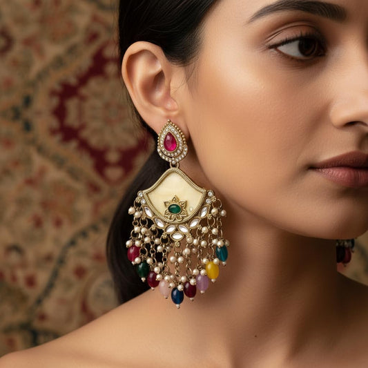 112824-Pretty Precious Traditional Kundan Earring Stylish Party Wear Earrings for Women and Girls-Mehndi Plating-Multicolour