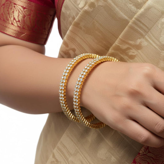 1482-Pretty Precious Two Tone Cubic Zirconia/American Diamond Traditional Bangles/Bracelet Set of 2 for Women and Girls- (Size 2.4)