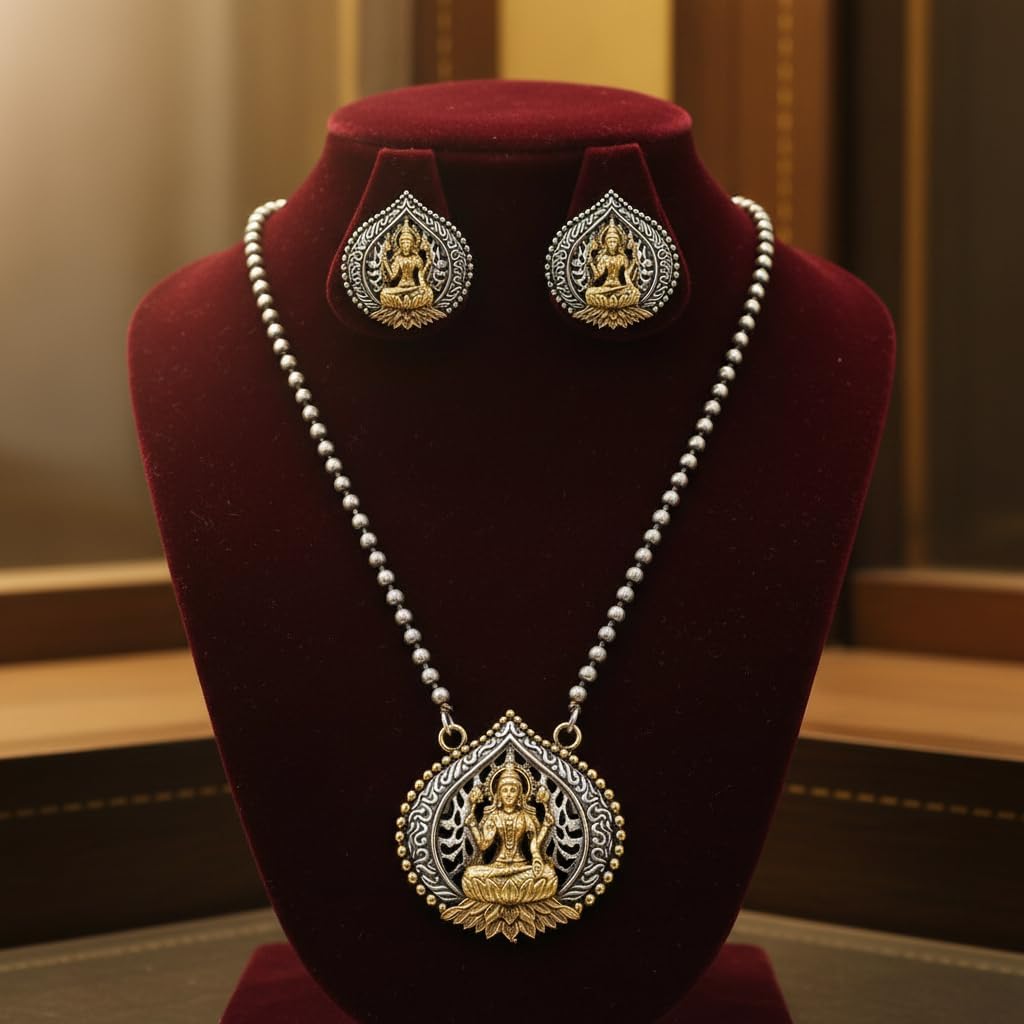 1563-Pretty Precious Latest Stylish Traditional Oxidised Silver Pendant Set for Women & Girls | Ethnic Necklace Jewellery Set for Festive & Casual Wear-Saras
