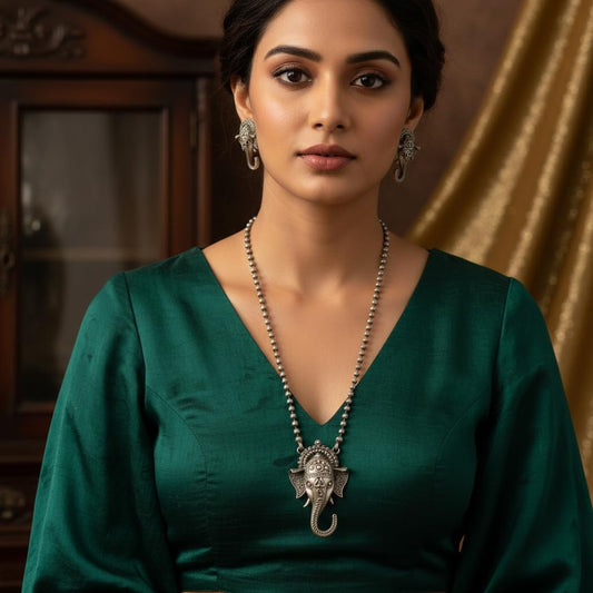 1564-Pretty Precious Latest Stylish Traditional Oxidised Silver Pendant Set for Women & Girls | Ethnic Necklace Jewellery Set for Festive & Casual Wear