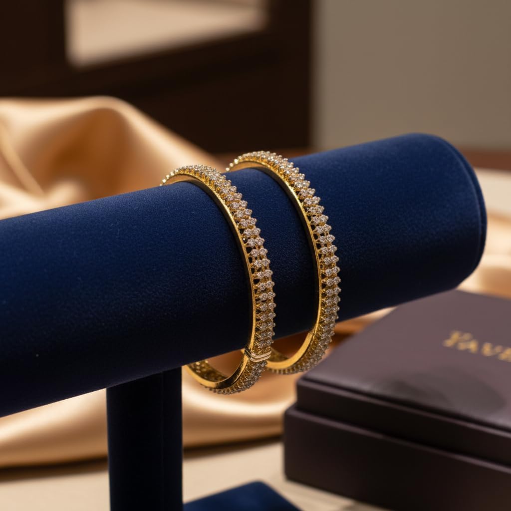1473-Pretty Precious Two Tone Cubic Zirconia/American Diamond Traditional Bangles/Bracelet Set of 2 for Women and Girls- (Size 2.8)
