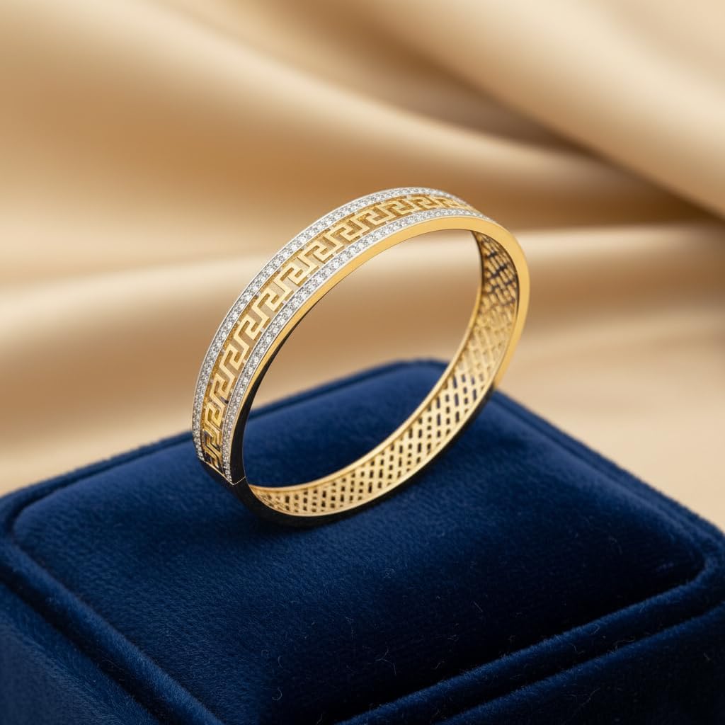1420-Pretty Precious American Diamond Openable Kada Bracelet for Women, Gold & Silver Plating, Cubic Zirconia, One Size, Party & Wedding-White