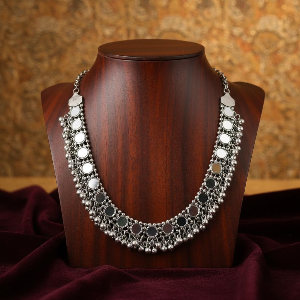 1551-Pretty Precious Latest Stylish Traditional Oxidised Silver Necklace (without earrings) for Women | Antique Finish Ethnic Necklace without Earrings | Festive & Party Wear