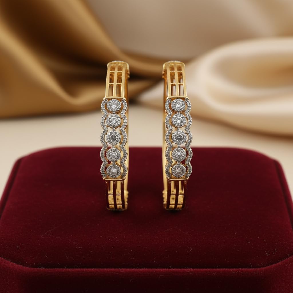 1479-Pretty Precious Two Tone Cubic Zirconia/American Diamond Traditional Bangles/Bracelet Set of 2 for Women and Girls- (Size 2.6)