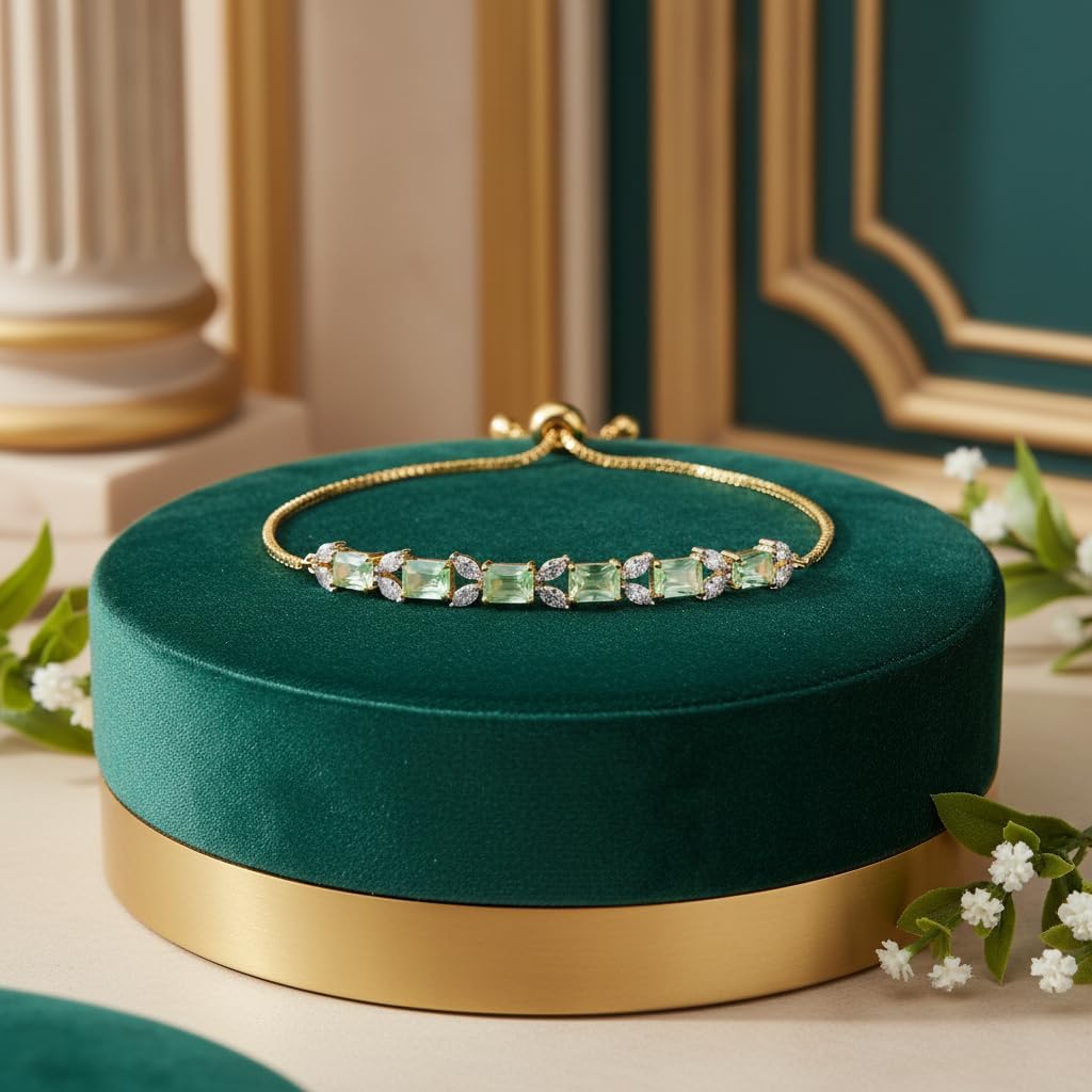 440742-Pretty Precious Gold Plated Cubic Zirconia Adjustable Chain Bracelet for Women | Elegant CZ Bracelet | Party, Wedding & Daily Wear Jewellery-Mint