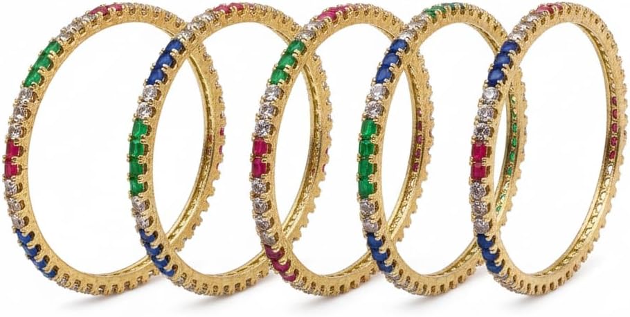 1481-Pretty Precious Two Tone Cubic Zirconia/American Diamond Traditional Bangles/Bracelet Set of 4 for Women and Girls- (Size 2.8)-Multicolour