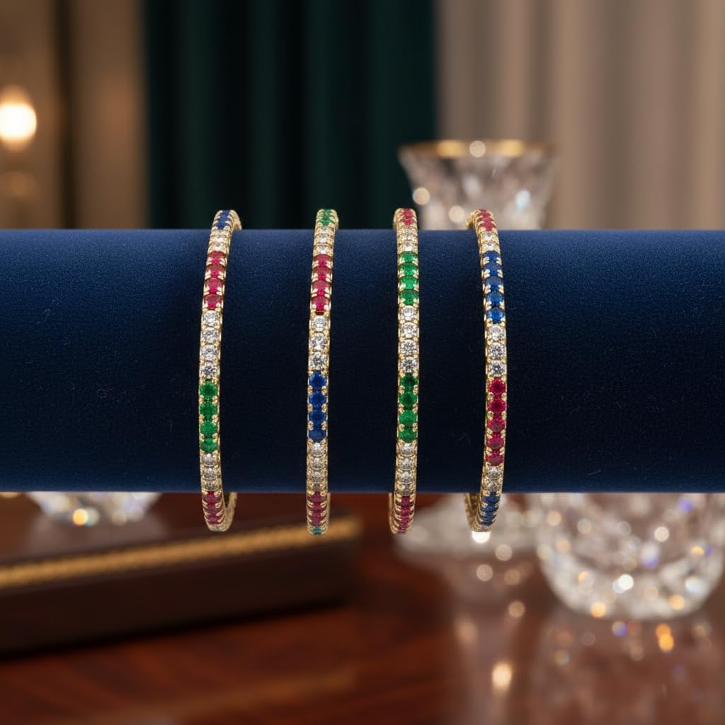 1481-Pretty Precious Two Tone Cubic Zirconia/American Diamond Traditional Bangles/Bracelet Set of 4 for Women and Girls- (Size 2.8)-Multicolour