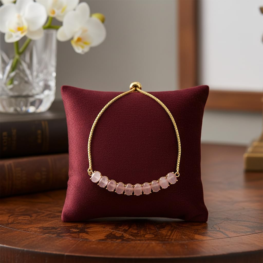 440738-Pretty Precious Gold Plated Cubic Zirconia Adjustable Chain Bracelet for Women | Elegant CZ Bracelet | Party, Wedding & Daily Wear Jewellery-Pink