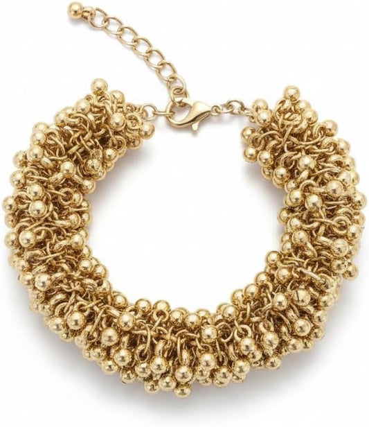 810313 -Pretty Precious Oxidised Goongroo Bracelet for Women and Girls, Gunmetal Beaded Chain Design-Gold