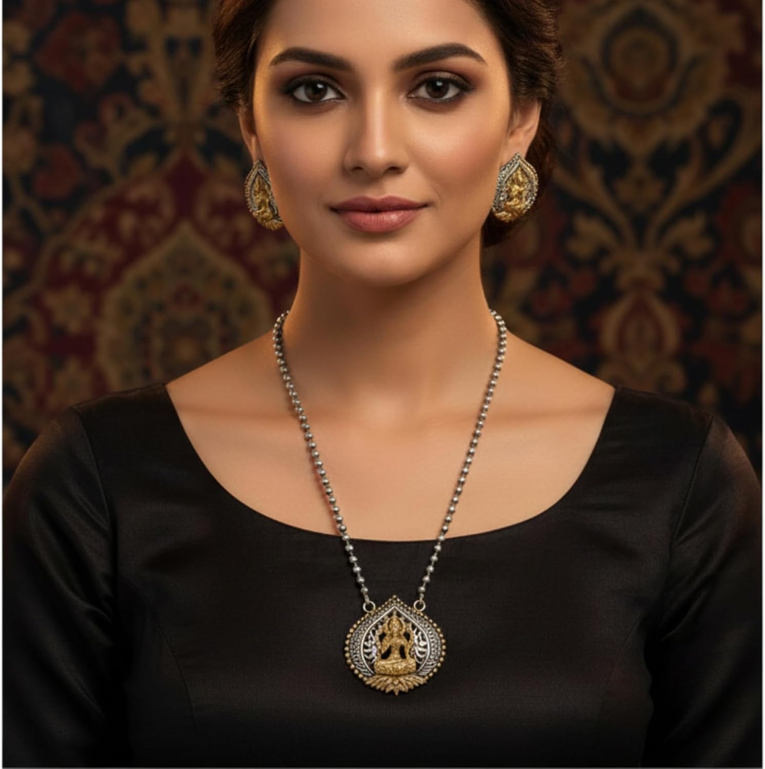 1563-Pretty Precious Latest Stylish Traditional Oxidised Silver Pendant Set for Women & Girls | Ethnic Necklace Jewellery Set for Festive & Casual Wear-Saras