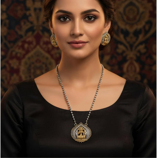 1563-Pretty Precious Latest Stylish Traditional Oxidised Silver Pendant Set for Women & Girls | Ethnic Necklace Jewellery Set for Festive & Casual Wear-Saras